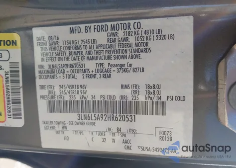 2017 Lincoln Mkz Premiere z USA, uszkodzony, nr VIN 3LN6L5A92HR620531